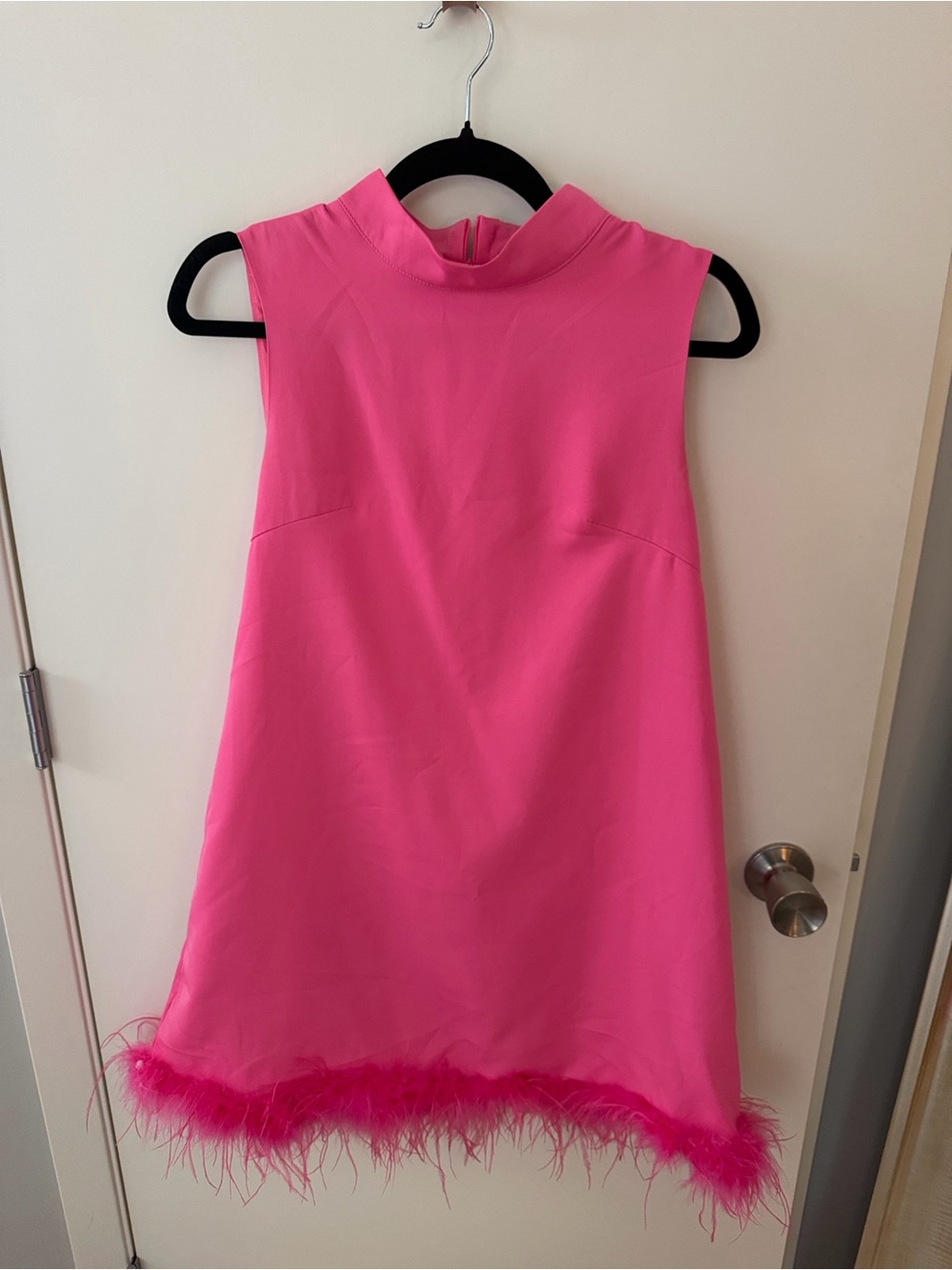 SHEIN Hot Pink Sleeveless Feather-Trim Shift Top